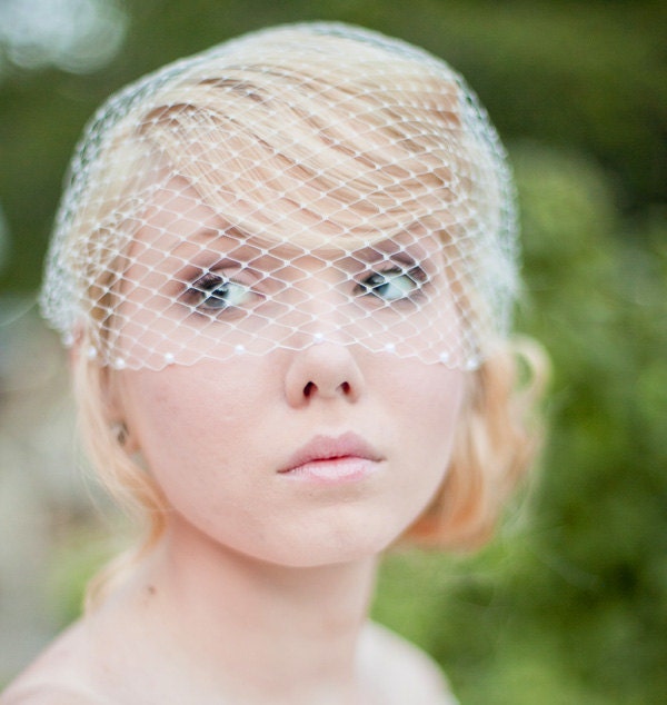 Ivory Birdcage Veil Bandeau Style Birdcage Veil with Pearls White Birdcage Veil Black Birdcage Veil - Brooklyn MADE TO ORDER