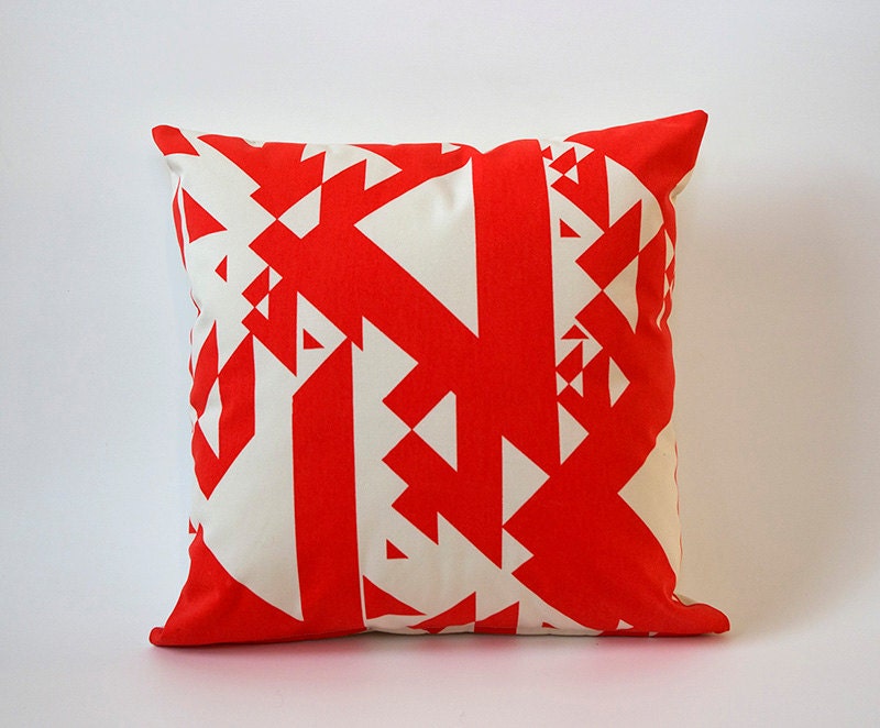 Shape Study Red-Orange Hand-Printed Pillow Cover