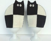 Egg Cosy Wool Felt Cat Pair Black & White