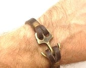 Leather Bracelet with Anchor Clasp-Dark Brown