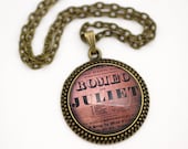 Romeo and Juliet, Shakespeare Playbill, Vintage Style Necklace