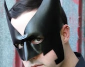 Leather superhero mask - Halloween costume - black Dart - Fast shipping