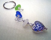 Heart Keychain - Keychain for Women - Beach Key Chain - Sea Glass Keychain - Heart Locket Keychain - Heart Keyring - Handmade Keychain