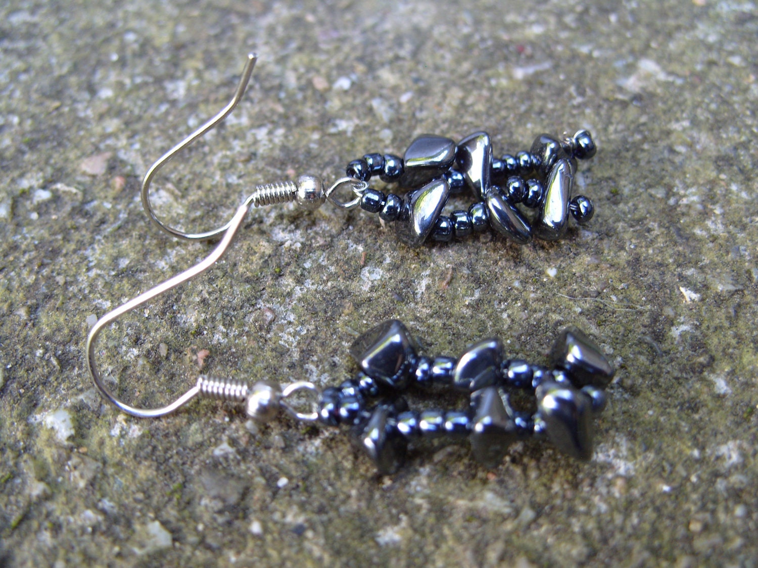 Hematite earrings, silver gun metal, hematite chip bead earings, beaded jewellery