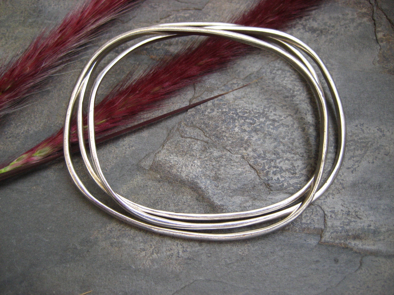 Oval silver bangles - sterling silver - heavy weight - set of 3 - ElfiRoose