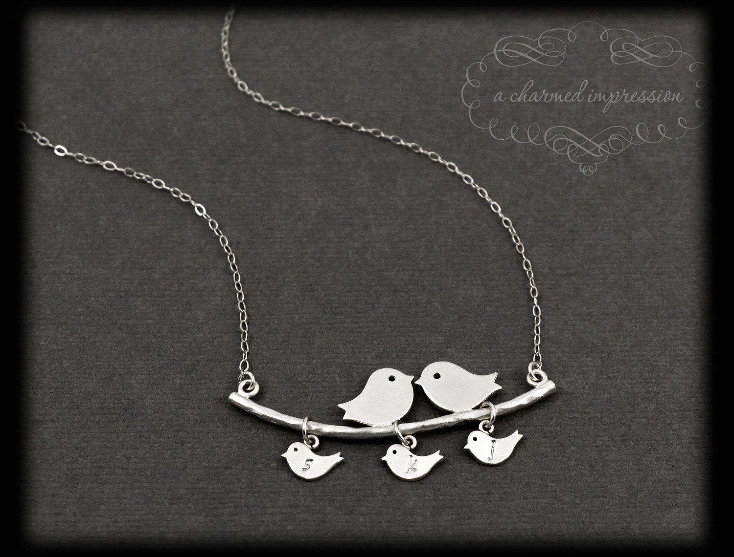 Personalized Mothers Necklace . 3 Baby Birds Necklace . Sterling Silver Bird Family Necklace . Bird Family Tree . OUR LITTLE FAMILY - ACharmedImpression