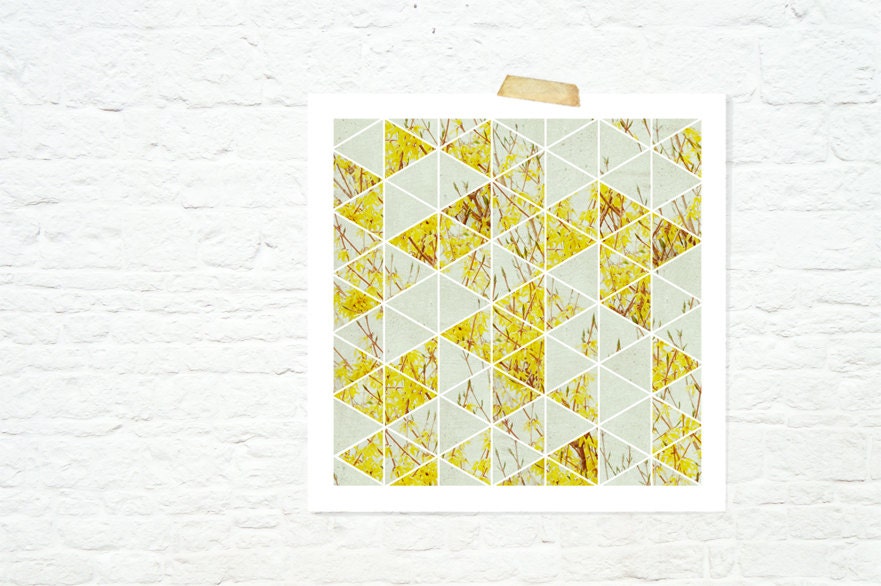 geometric photo design abstract botanical print vibrant home decor - Yellow and Grey Geometric