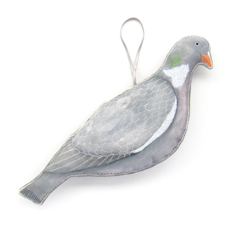 Large Wood Pigeon Bird Decoration / Ornament / Textile Wall Art