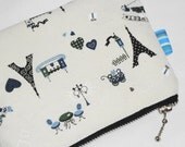 Castles in Paris Clutch -- (Navy, Olive & Baby Blue) Small Purse/Cosmetic Case/Gadget Organizer