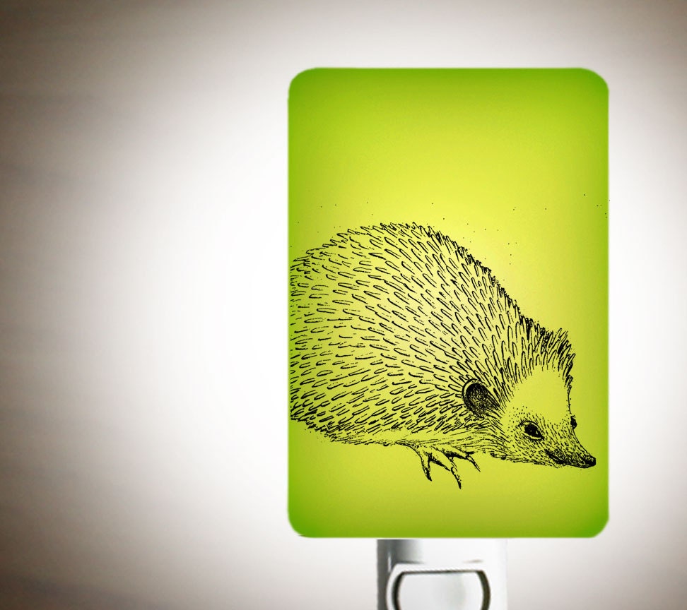 Hedgehog Nightlight on Lime Green Fused Glass Night Light - Gift for Baby Shower or Nature Lover - Woodland animal