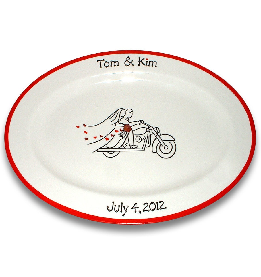 Motorcycle Bride and Groom Guest Book Signature Platter