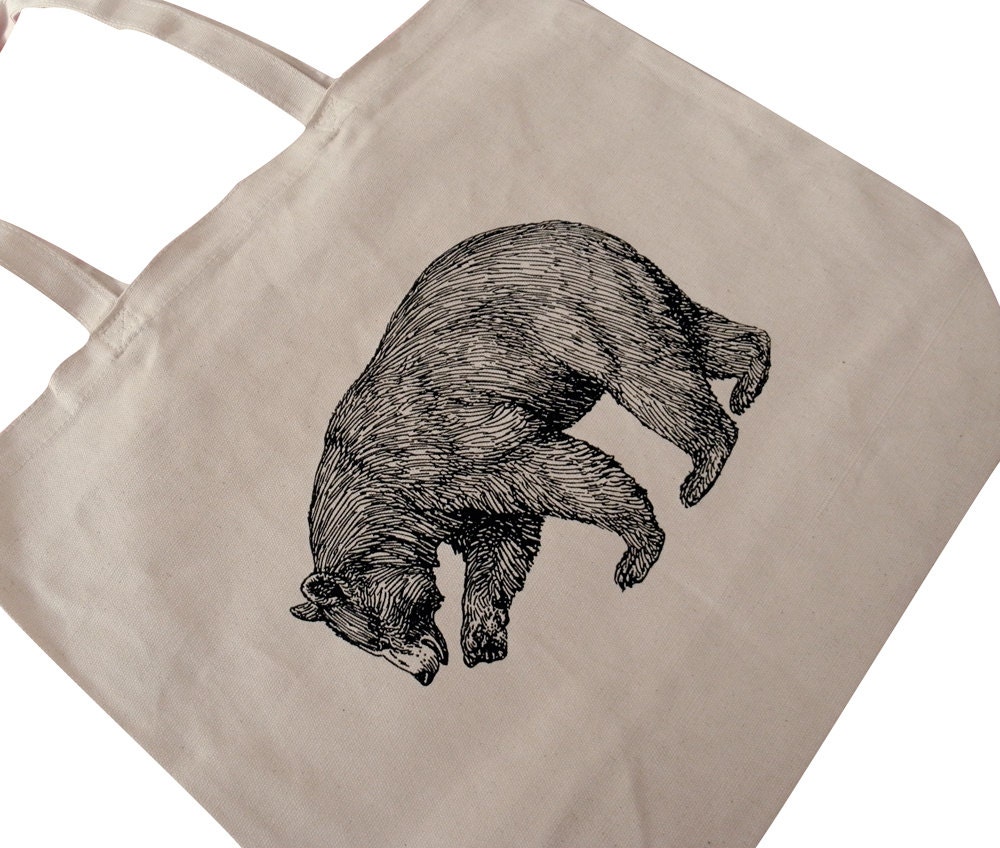 GRIZZLY BEAR Tote Bag -  California Bear on Natural Canvas BIG Shoppers Tote