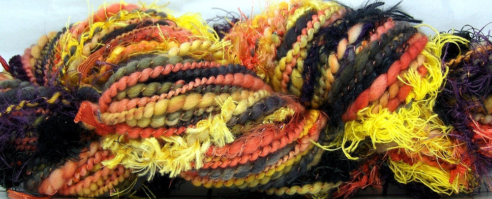 HandSpun Art Yarn merino wool Coral Snake 60 yards FunctionArt Art Yarn Kitty Grrlz