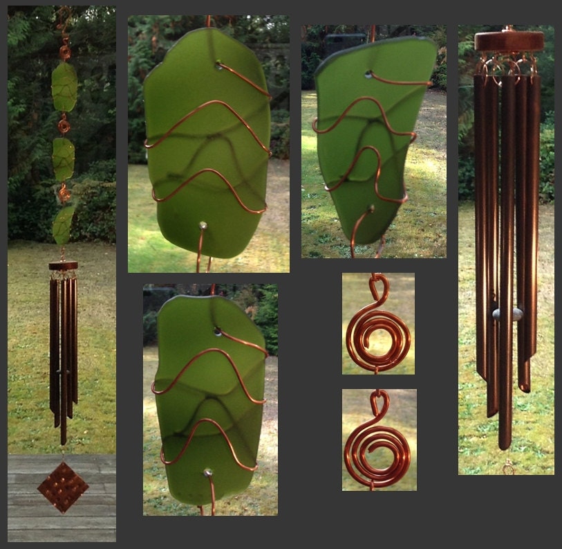 Wind Chimes, Glass, Sea Glass, Beach Glass, Green, Stained Glass, Copper, Windchimes, Windchime, Wind Chime, Sun Catcher