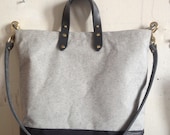 Stone denim and leather large tote