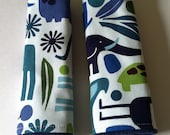 Car Seat Strap Covers - Reversible - 2 D Zoo with Navy Blue Minky Dot