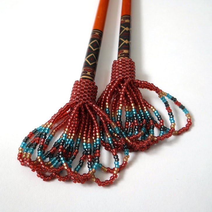 Native American Beaded Hair Stick Set