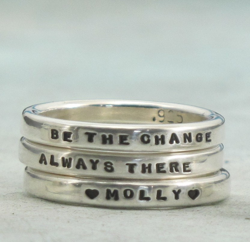 Set of Rings - 3 Smooth Like Butter Posey Rings - custom made in sterling silver by Kathryn Riechert (Tiny Text)
