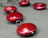 Long Red Earrings Bohemian Red Jewelry Black Silver Earrings Geometric Circle Earrings Dangle Black and Red