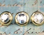 10 Crystal Hair Snaps - Round Gold Rim Edition -- Made with Swarovski Crystal Element Rhinestones