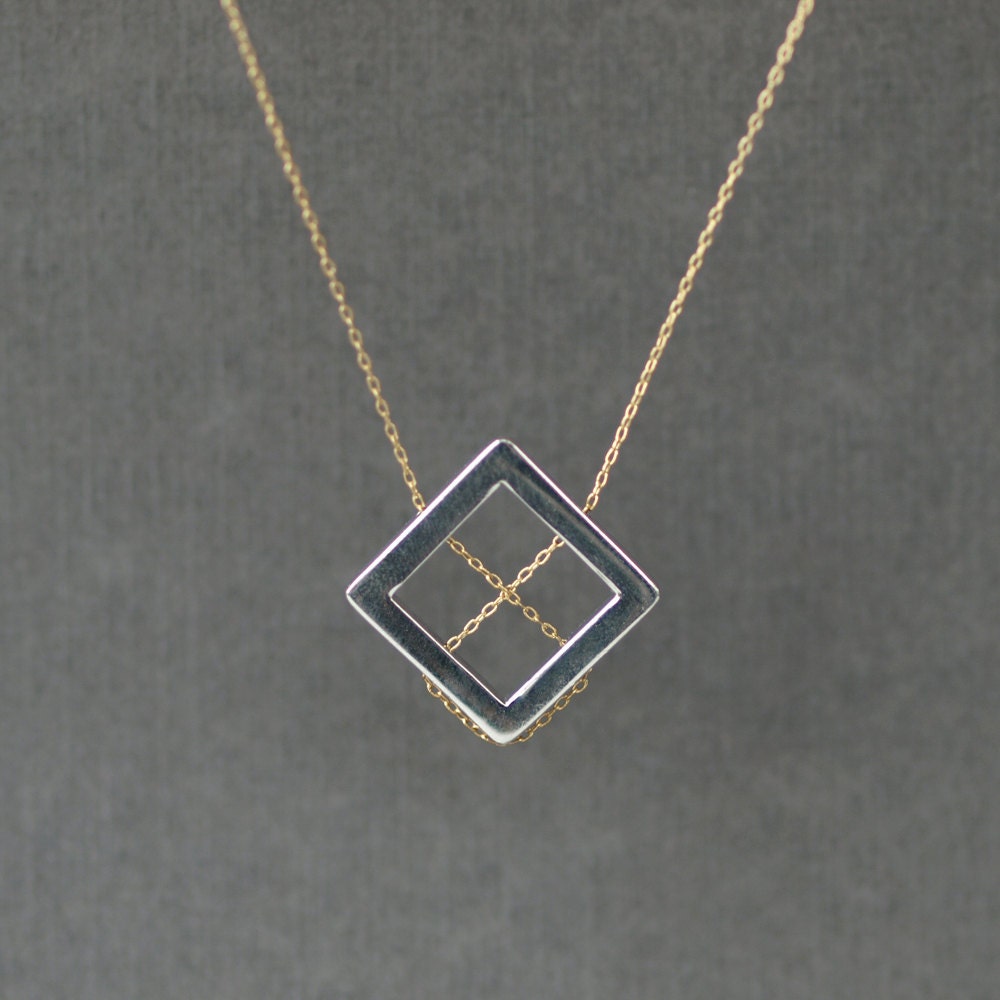 Square Lines Necklace Mixed Metal Geometric Geometry Sterling Silver Gold Handmade Jewelry