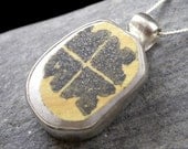 Genuine Beachcombed Yellow and Black Pottery Shard Pendant Bezel Set in Sterling Silver