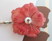 Magenta or Mauve Mother of Pearl and Swarovski Crystal Hair Clip Bobby Pin