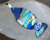 Dichroic fused glass freeform fish pendant necklace