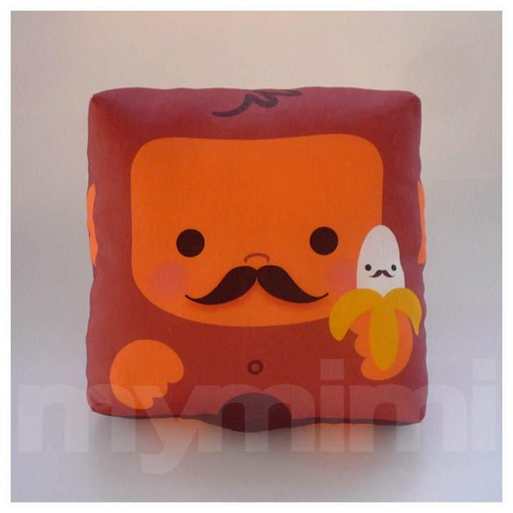 Decorative Pillow, Mini Pillow, Animal Toy Pillow - Mustache Monkey