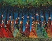 Twelve Women with Birds - 20x24 Poster Print
