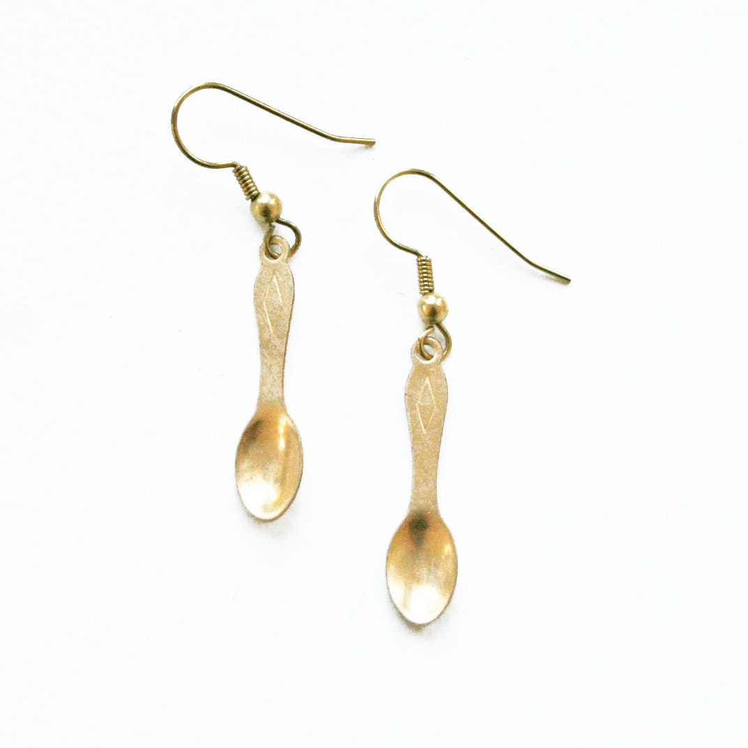 tiny spoons - dinnerware brass earrings