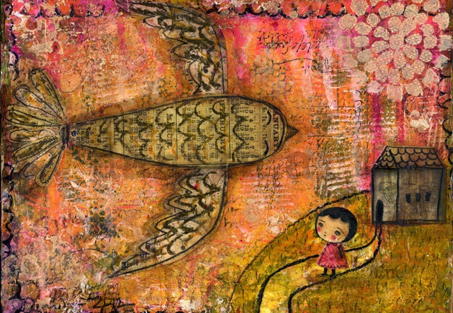 Time Flies - Giclee Matte Reproduction from Mixed Media Original Painting by Danita Art - (7X9 Inches)