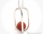 Silver Necklace with Goldstone Sphere Pendant - Sterling Silver Chain - Free US Shipping