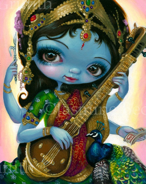 Saraswati Playing Veena hindu goddess fairy art print by Jasmine Becket-Griffith 8x10