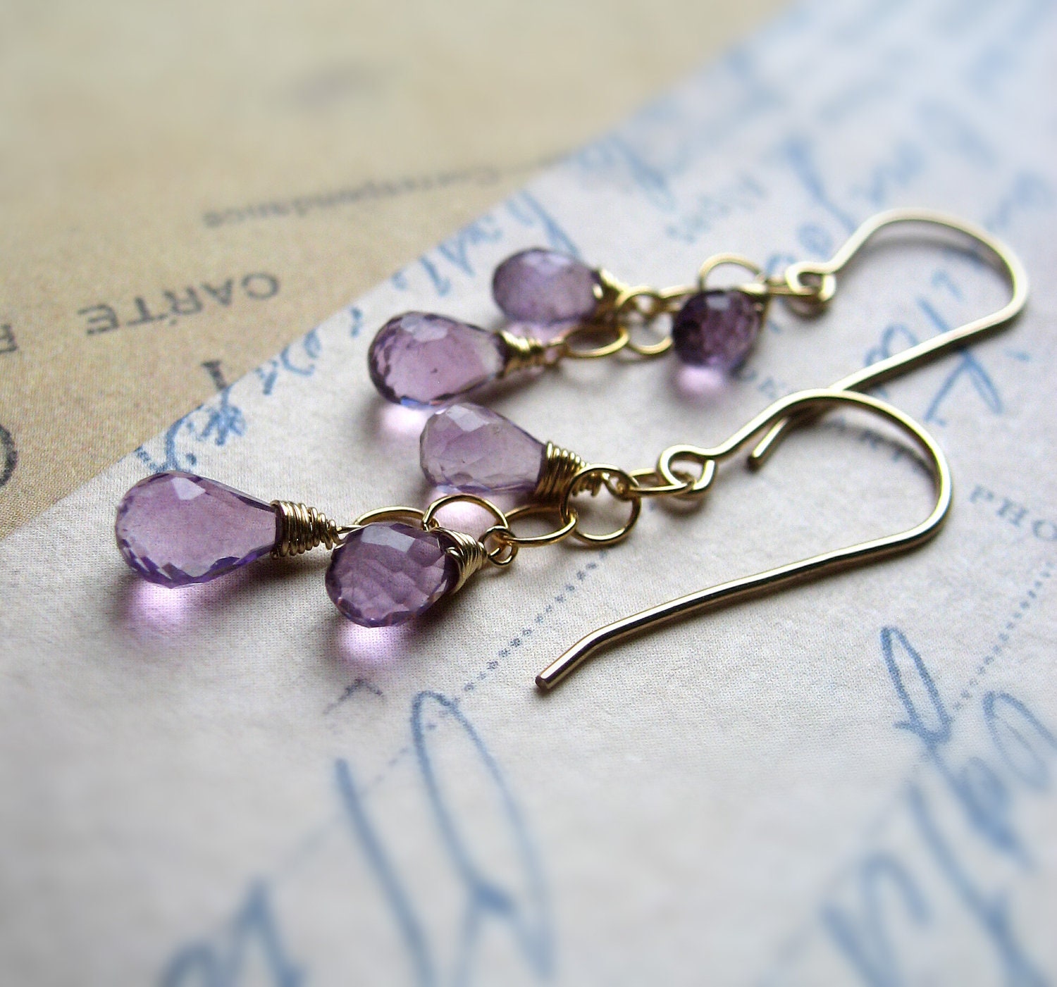 Amethyst Earrings, Cascade, 14K Gold-Filled, February Birthstone