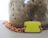 Yellow Bracelet, Enamel Bracelet, Enameled Copper, Copper Chain, Chain Bracelet, Yellow Rectangle, Geometric Jewelry, Copper Bracelet
