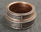 Wedding Band Set in Sterling Silver and 14k Rose Gold - Sunflower Rings