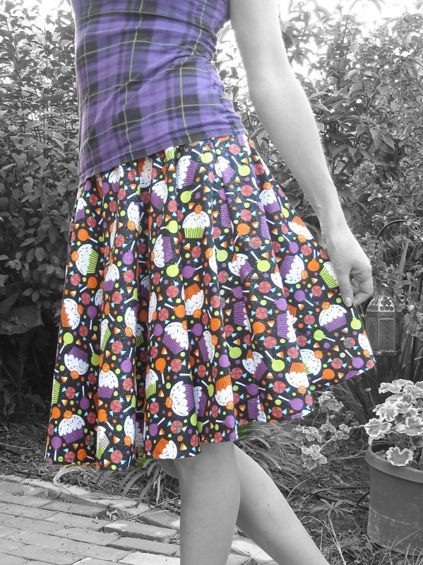 Halloween Skirt Cupcake Skirt Womens Costume Full Circle Black Light Neon Skirt