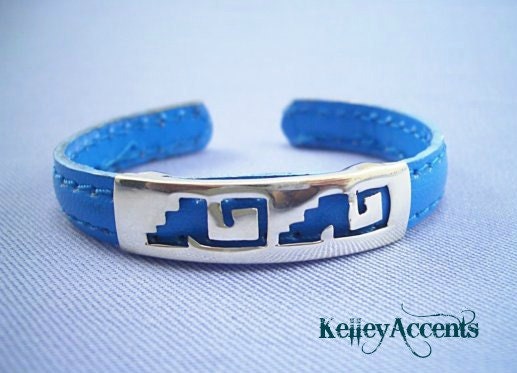 Blue Leather and Silver Bracelet