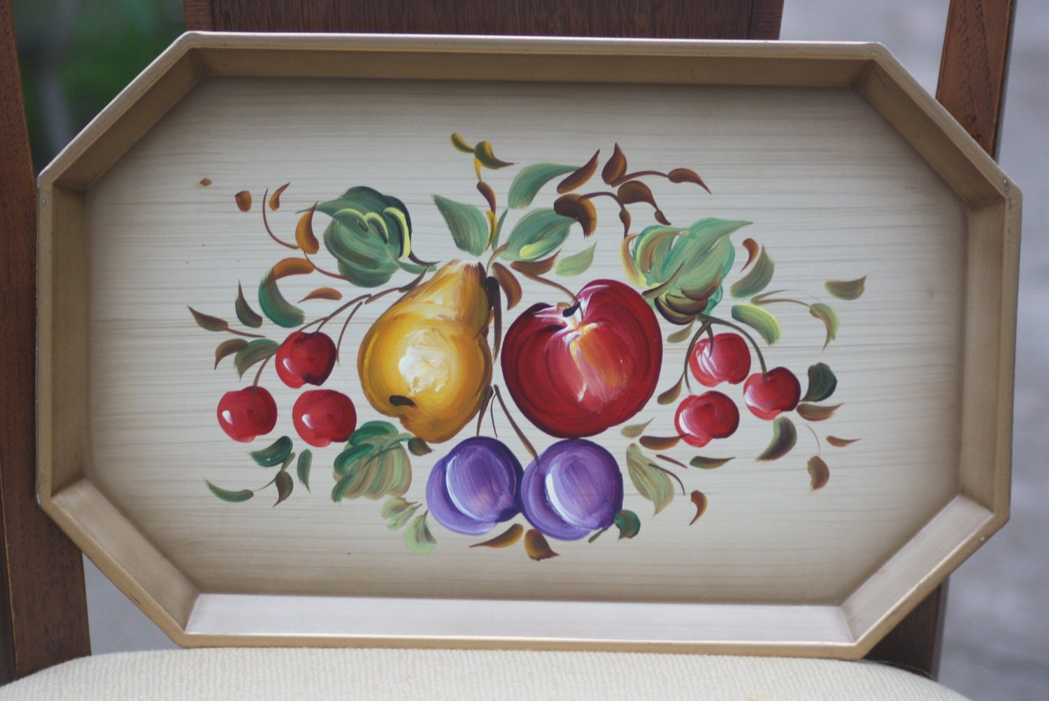 REDUCED Vintage Hand Painted Fruit Design Nashco Metal Serving Tray