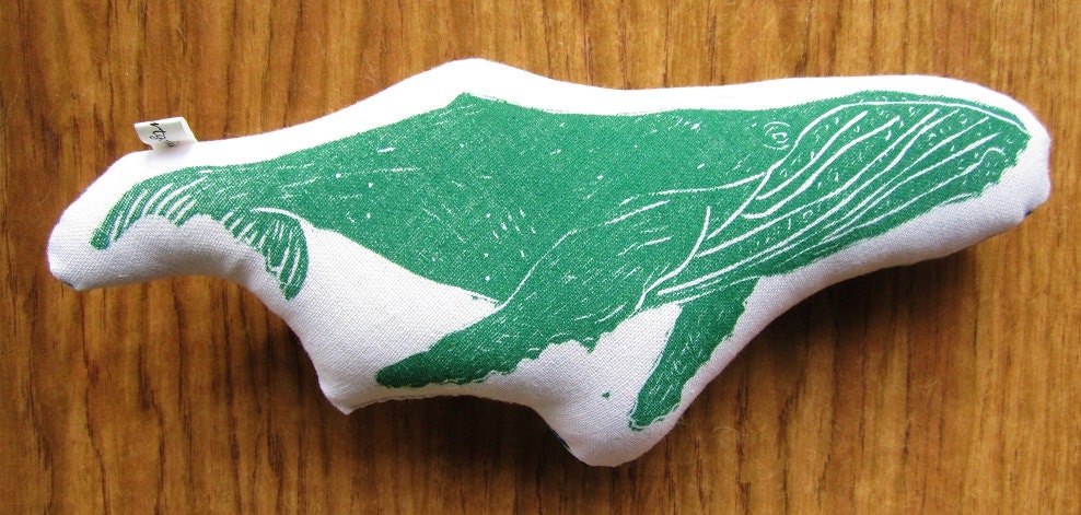 block print whale stuffie
