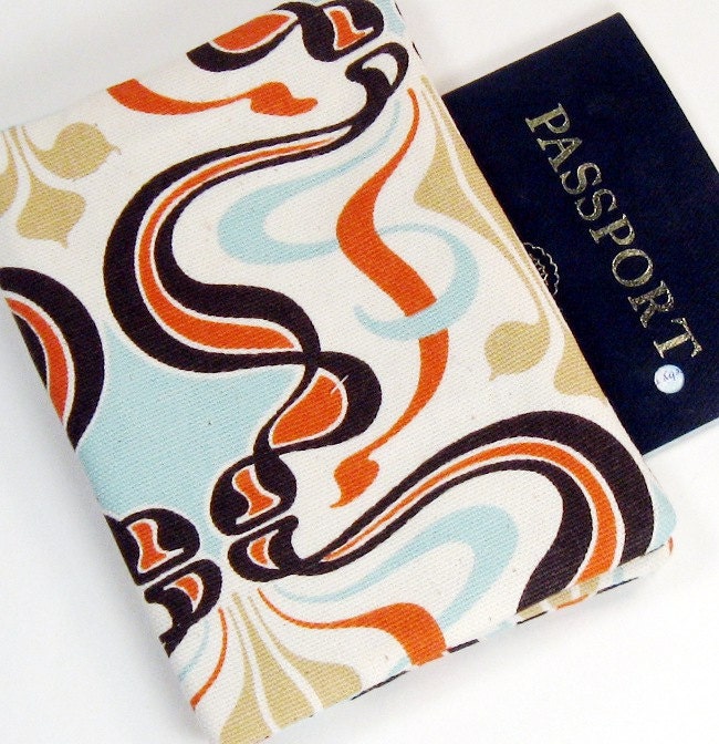 Passport Cover - Orange & Aqua Curves