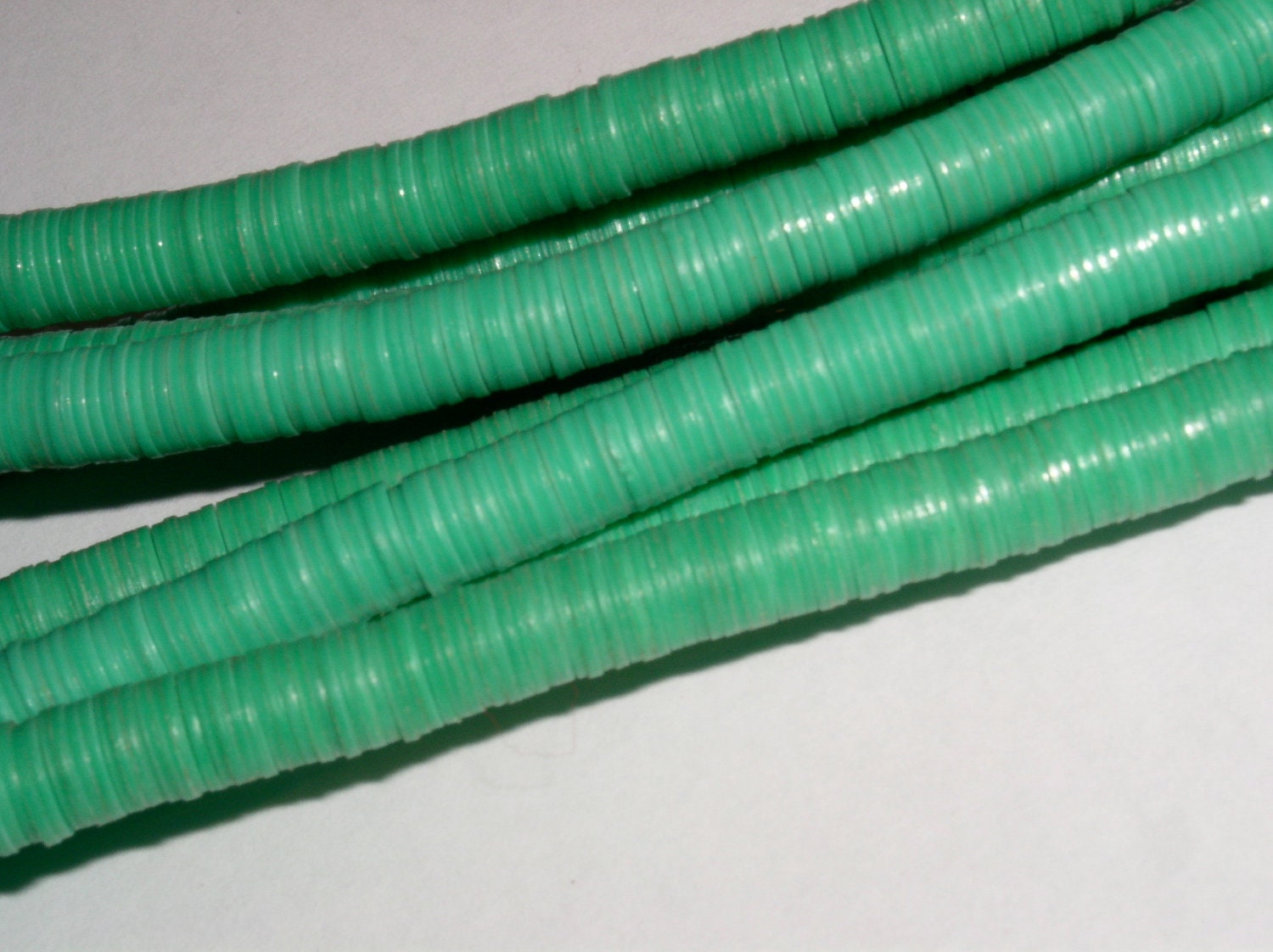 African Trade Beads GREEN 6mm Vulcanic Phono Record Disc Heishi Beads