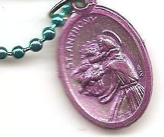 Lost and Found, St. Anthony Patron Saint Medal on Green Ball Chain