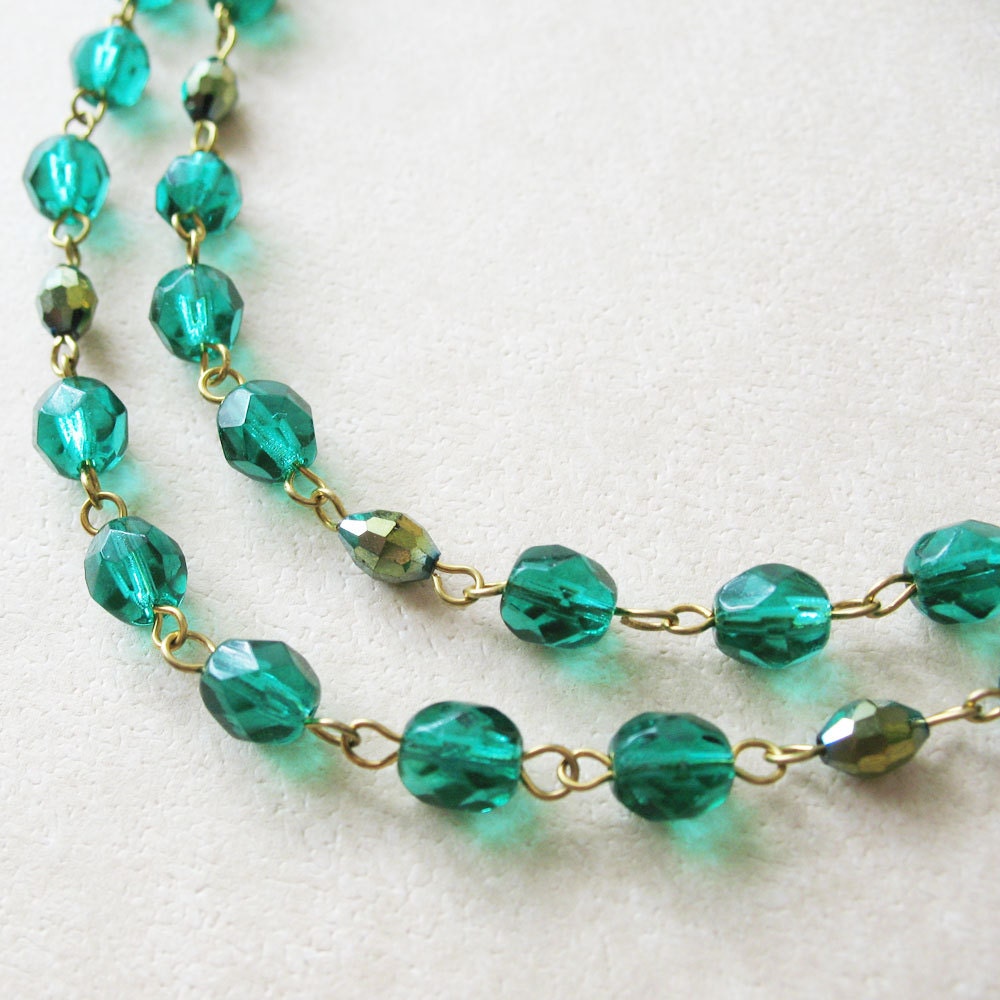 Emerald Green Beaded Scarab Necklace