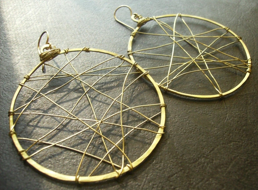 Gold Wire Wrapped Hoop Earrings (Brass)