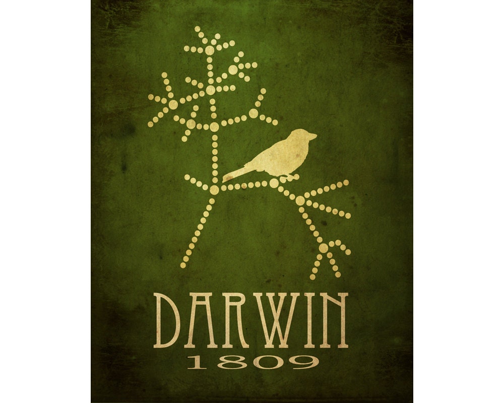 Darwin Science Art Print 8x10 Darwin Evolution Poster, Tree Of Life, Scientist Art Poster, Steampunk Rock Star Scientist, Geek Office Decor