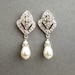 Pearl Bridal Wedding Earrings, Vintage Style Bridal Earrings, Silver Earrings, Pearl Drop Earrings, Art Deco Style Bridal Jewelry, IVANA