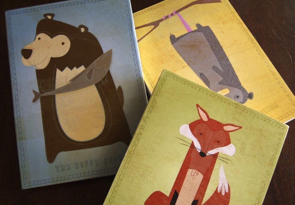 Woodland Critter Art Series Art Block - Pick the Print - 5 in x 7 in Childrens Illustration Series - Nursery Art Print
