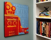 Retro Robot Art Print Box - Warmth of Your Metal Heart Sci Fi Wall Art - 16 in x 20 in Robot Wall Decor - Fathers Day Gift for Husband